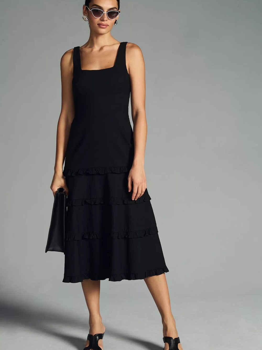 Anthropologie The Blythe Square-Neck Black Tiered Ruffle Midi Dress XS NWT - Picture 5 of 8